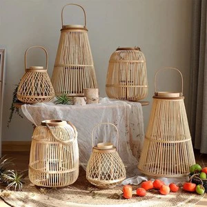 Traditional Style Bamboo Lampshade DIY Table Lamp with Bamboo Lantern Elegant Design