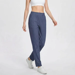Wholesale Women Faux Denim Yoga Pants Mid Waist Straight Leg Elastic Waist Stretch Knit Trousers Casual Jeggings Pockets Spring
