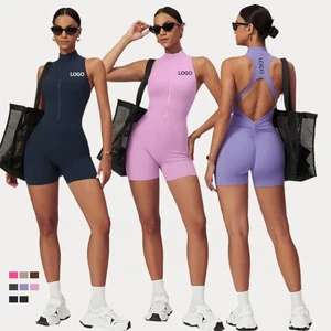 Wholesale Sleeveless Gym Fitness Active Wear Bodysuit Plus Size Zipper Breathable Yoga Jumpsuit Seamless Sports Romper Women