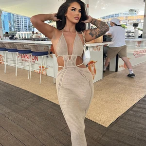 Neck Wrap Chest Hollow Lace-Up Swimsuit Cover Ups Ladies Swim Wear With Cover up Beachwear Dress Beach Party Wear Dress