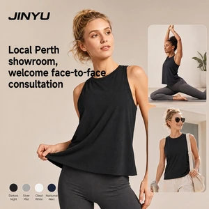 Wholesale OEM Australia Showroom Yoga Tank Top Women Non-Toxic Loose Muscle Fit Sleeveless Gym Vest Black AUD Cash