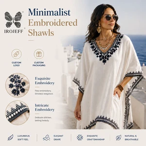 Lightweight Handmade Embroidered Shawl Tunic Minimalist Floral Pattern Breathable Soft Elegant Drape Premium Cover Up For Women