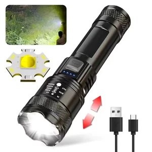 High Strong Power Led Flashlights Torch with Display Light USB Charging Camping Fishing Emergency Zoom Lantern