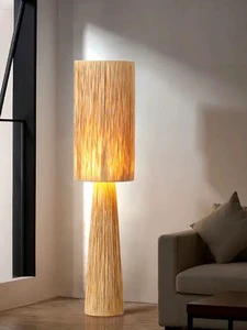 Handmade LED Rattan Floor Lamp Home Decor OEM Design Custom size Bedroom living room stand light