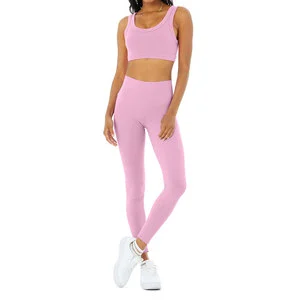 Latest Style Solid Canvas Women Yoga Set Factory Direct Sale High Quality 2 Piece Long Set 100% Cotton Quick Dry Breathable