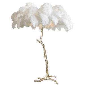 Simig Lighting American Copper Ostrich Feather Floor Lamp Simple Palm Tree Branch Stand Lamp For Living Room