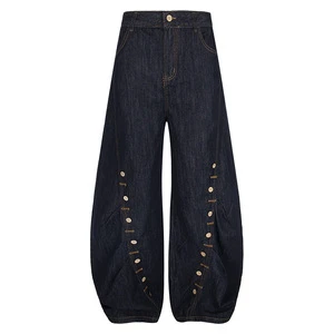 Vintage Men's Trendy High Street Jeans Streetwear Brand Straight Leg Long Pants