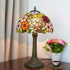 Tiffany Table Lamp, Stained Glass Lamp, Grape Desk Light Antique Bronze Base Memory Sympathy Accent Tiffany Lamps