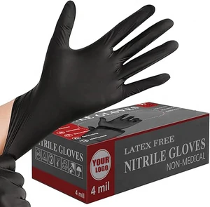 Custom Box 100% Nitrile 9 Inches Black Barber Gloves Tattoo Beauty Salon Dental Disposable Glove Latex Free Black Nitrile Gloves