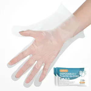 SP005 Disposable Food Safety Folded Single Use Hand Transparent Hdpe Pe Plastic Gloves