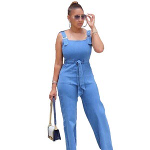 High Quality African Jeans Jeans Para Mujer Off-the-shoulder Denim Jumpsuit Women Belt Jeans for Women