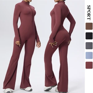 Custom Backless Long Sleeve Adjustable Yoga Fitness Women Sports One Piece Gym Scrunch Bodysuits Jumpsuit