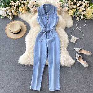 Casual Denim Long Jumpsuits Summer High Waist Vintage Jump Suits Ladies Retro Overalls One Piece