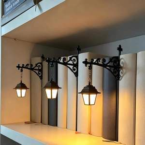 Mini LED Vintage Street Bookshelf Lamp Operated Iron Shade Rectangle Design Modern Style Home Decor Book Shelf Night Light