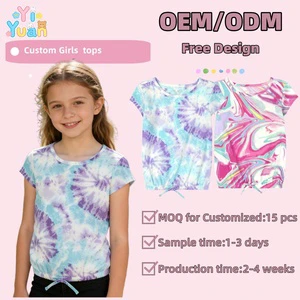 Girls Tie Dye Top Girls Casual Top Free Design Custom Girl Shirt 2-15 Years Short Sleeve Round Neck Casual Summer T-Shirts