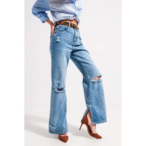 High Waist Jeans With Split Hem in Vintage Wash