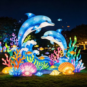 Custom Outdoor LED Lantern Festival Decorations Zigong Handmade Luminous Sea Animals Coral Light Sculptures For Park Decoration