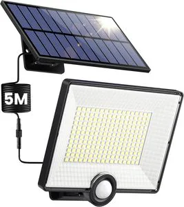 Solar Wall Lamp Spotlight Outdoor LED Flood Light Motion Sensor with 5m Extension Cable Angle Adjustment for Garden