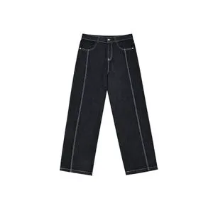 Men's Relaxed Fit Denim Trousers Wide Leg Straight Pants Washed Blue Jeans Casual Streetwear Long Denim Pants