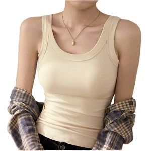 Custom Tank Top Basic Women's Ribbed Knitted U Neck Wide Strap Slim Fit Stretch Casual Layering Crop Top Women Tank Top