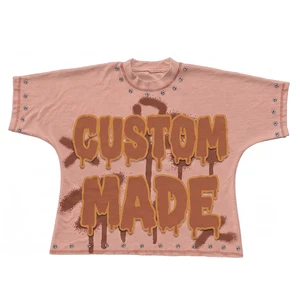 Custom Vintage Washed Oversized Tee Graphic Print Drip Font Studded Details Men Women Heavyweight Streetwear Top 100% Cotton