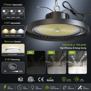 200W-150W-100W 3Power & 3CCT Adjustable LED UFO High Bay Light 150lm/w IP65 Waterproof Industrial Warehouse High Bay Lighting