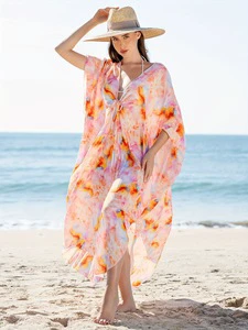 New Loose-Fit Vacation Beach Cover-Up for Women, Sexy Tummy-Control Slim Tie-Dye Long Sunscreen Blouse