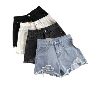 Casual Shorts Women Summer Plus Size Pocket Tassel Hole Ripped Jeans Short Female Femme Short Pants Women