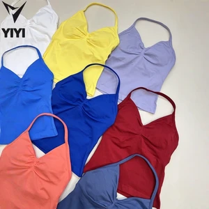 Hot Selling Women's DF Sport Vest Candy Color Seamless Gym Training Fitness Bra Sport Yoga Halter Impact Vest