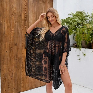 Transparent Sexy Solid Sun Protection Breathable V-neck 100% Polyester Bikini Beach Cover-Up 1 Piece