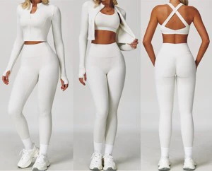 Luxury Gym Set Summer Training High Waist Legging Jacket Bra 3 Piece Set Active Outfit Dance Jogging Ridding Fitness Yoga Set