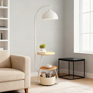 Modern Floor Lamp With Side Table, Fixed Brightness LED Standing Decor Light For Living Room Bedroom Wholesale