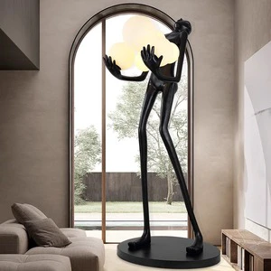 Standing Design Resin Minimalist Glass Shade Adjustable Height LED Floor Lamp Sculpture For Modern Living Room Decor
