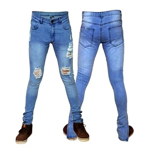 Cheap Men's New Denim Ripped Pencil Pants Regular Fit Stretch Formal Breathable 100% Cotton Solid Knitted Medium