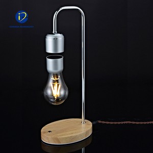 Magnetic Levitating Wood & Glass Table Lamp Floating Wireless Warm White Light Bulb with Touch Button