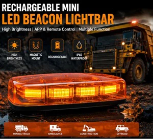 Rechargeable Amber LED Beacon Light Bar with APP Control Magnetic Emergency Strobe Warning Light for Mining Trucks Ambulance