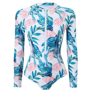 Customized Long Sleeves Women Surfing Suit of of Flower Color One Piece Swimsuit Diving UV Protected Swimming Floral Wetsuits