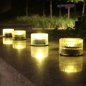 New Design Waterproof IP66 Solar Small Round Glass Rock Brick Lamp Square Ice Cube Landscape Lighting Solar Garden Light