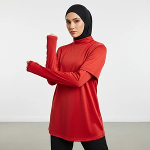 Modest Muslim Women's Sports Shirt Drop Shoulder Inner Sleeves Thumbholes UPF50+ Breathable Activewear for Fitness Running