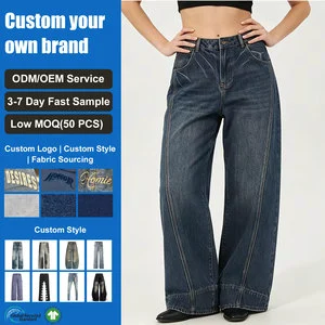 Custom Deep Blue Women's Wide Leg Denim Jeans High Rise Wide Leg Breathable Minimal Casual Womens Jeans
