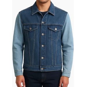 Men's Two-Tone Denim Jacket with Button Detail Winter Casual Streetwear 100% Cotton