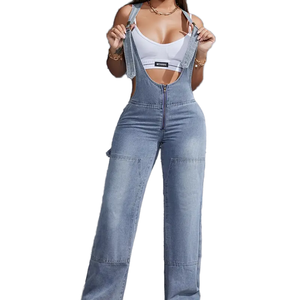 2026 New High-Waisted Denim Romper Women's Casual Summer Sleeveless Denim Jumpsuits with Adjustment Strap Non-Stretch Overalls