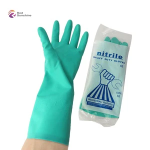 Hot Selling Industrial Safety Long Nitro Gloves Green Disposable Nitrile Work Gloves Anti-Slip Chemical Resistant Oil-Proof