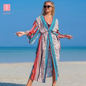 RUIYI OEM&ODM Custom logo Beachwear Kaftans for Women Resort Wear Beach Cover Ups
