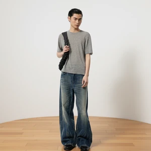 Solid Streetwear Casual Men's Mid-rise Washed Denim Pants-Medium Wash Breathable Washable Rivet Button Detail Winter All Season