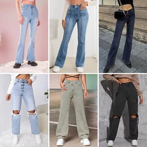 High Quality Women's Cotton Stretch Jeans Solid Color Breathable Large Stock Fashion Casual Trousers Waist Direct China