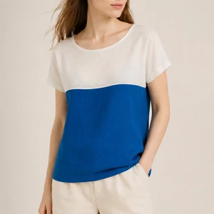 Women's Short Sleeve T-Shirt,Top-Bottom Contrast Design, O-Neck, Loose Fit,Cotton Blend Comfortable & Stretchy Casual Everyday