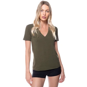 Women's Perfect V Neck T Shirt Batwing Sleeves Hole Button Details Luxuriously Soft Bamboo Jersey Fabric Diamonds Beading