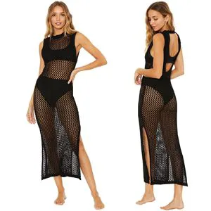 Hot Sale 2023 Sexy Backless Crochet Long Dress Beach Cover Ups for Women