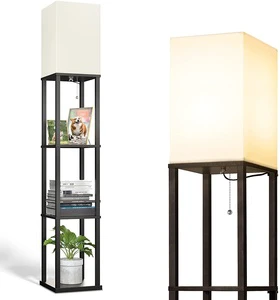 Corner Display Standing ColumnTower Nightstand Bedside Floor G Lamp with Shelves for Living Room